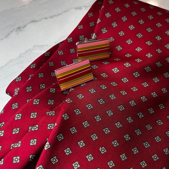 80s Multi-Coloured Stripes Cufflinks - Picture 2 of 7